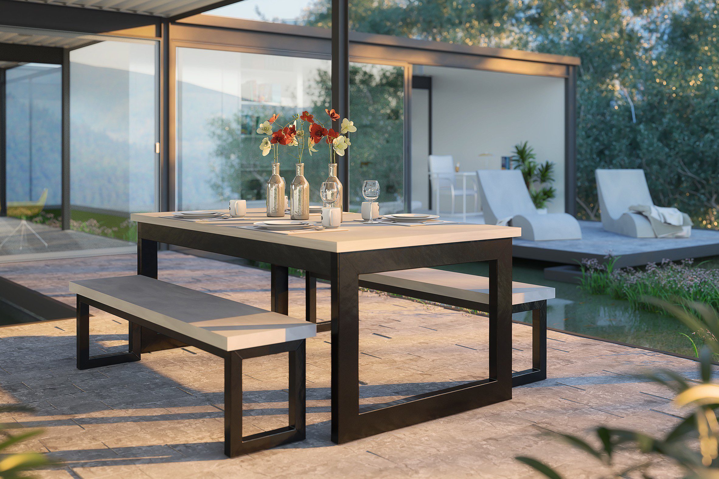 Microcement table, Dinning table, Concrete Table, Steel and concrete table